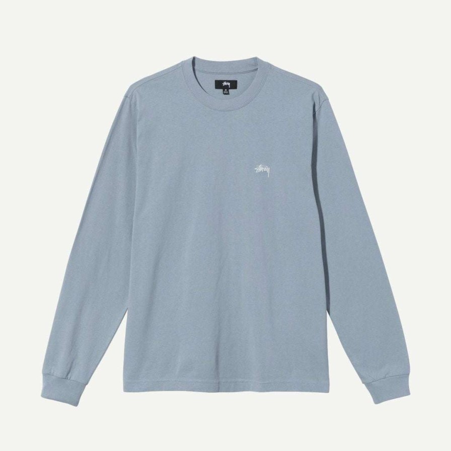 Tees * | Stussy Mens Stock Logo L/S Crew Slate