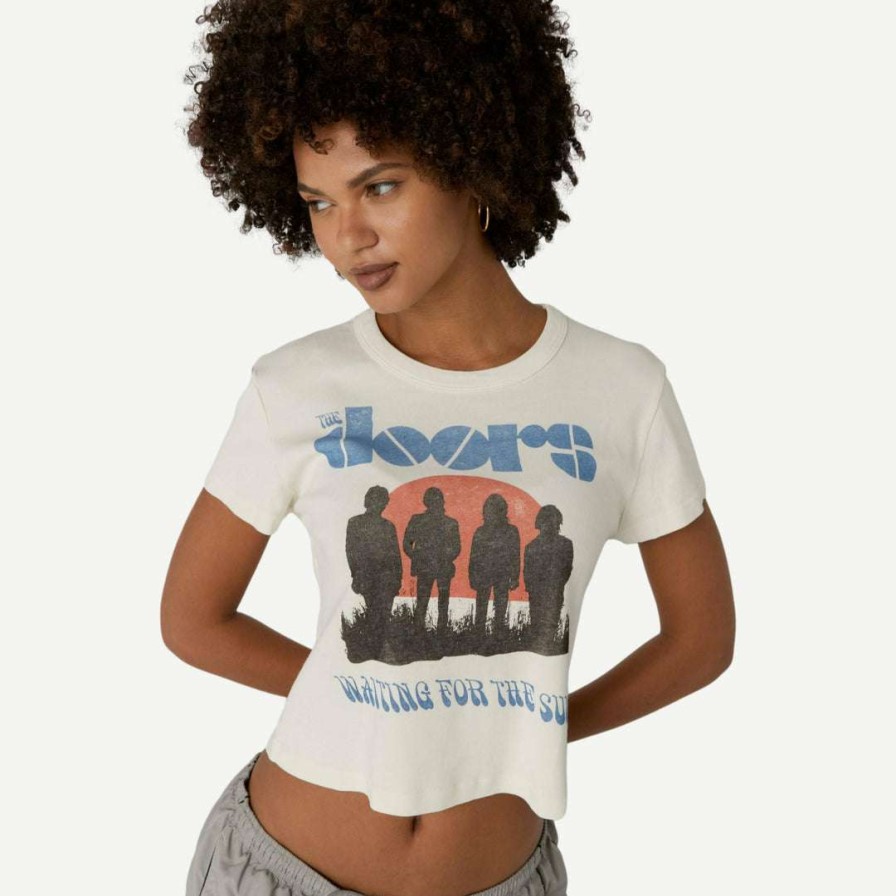 Tee & Tanks * | Daydreamer The Doors Waiting For The Sun Shrunken Tee Stone Vintage Womens