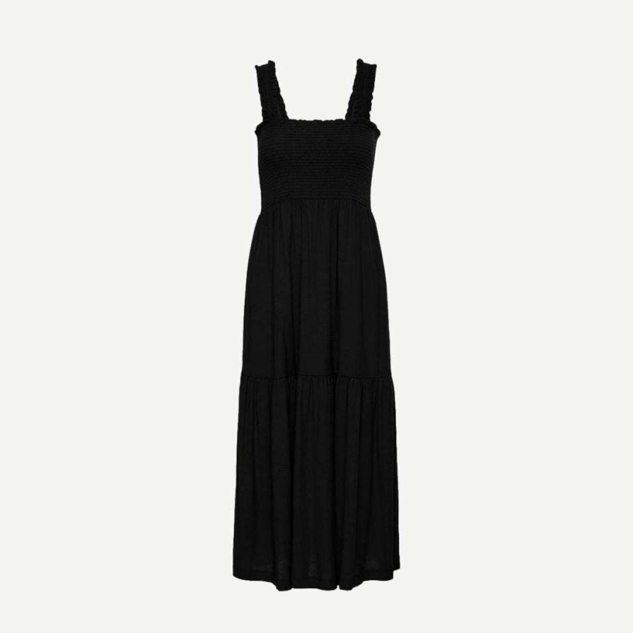 Womens * | Nation Ltd Shoshanah Smocked Dress Jet Black Womens