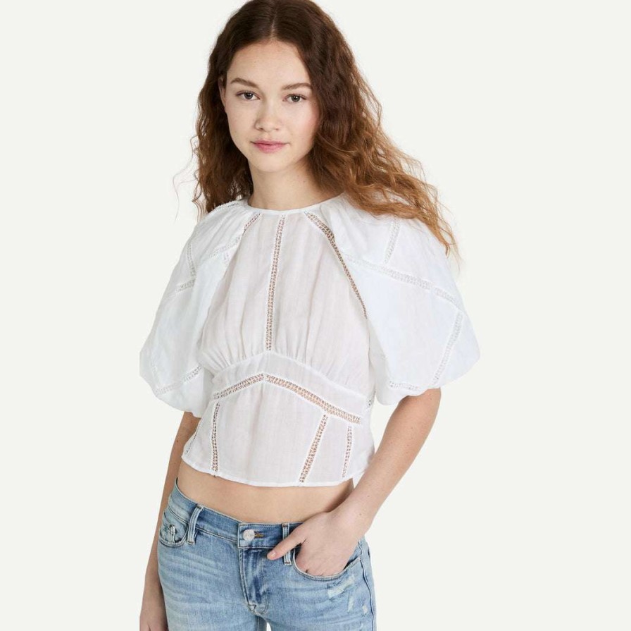 Womens * | Frame Denim Womens Inset Lace Gathered Seam Top Blanc