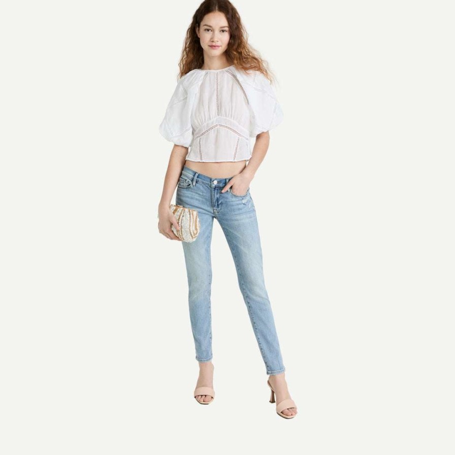 Womens * | Frame Denim Womens Inset Lace Gathered Seam Top Blanc