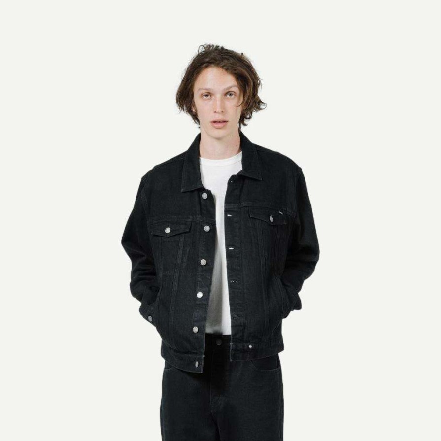 Mens * | Thrills Mens Oversized Wanderer Denim Jacket Black Rinse