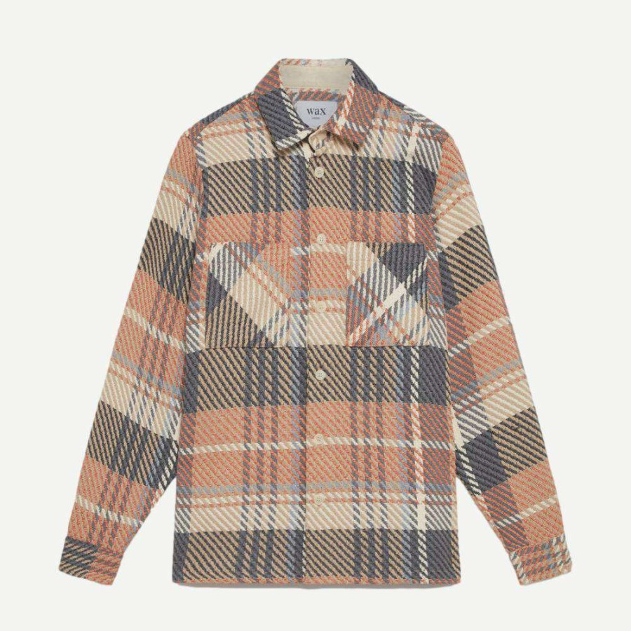 Mens * | Wax London Mens Whiting Overshirt Spear Mandras Check Orange/Grey