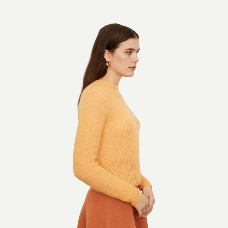 Womens * | Vince Ribbed Featherweight Crew Neck Sweater Sunset/Tangelo Womens