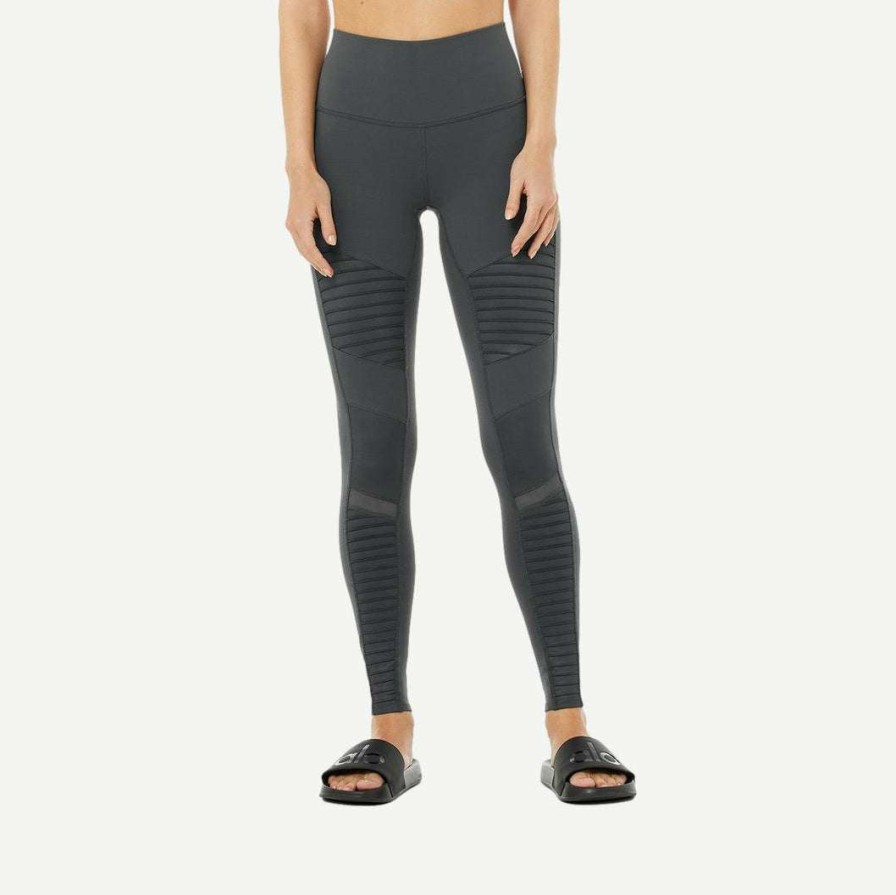 Womens * | Alo Yoga Womens High Waist Moto Legging Anthracite Glossy