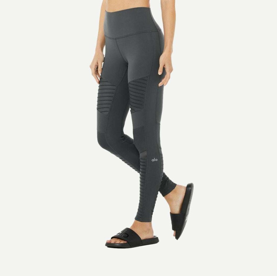 Womens * | Alo Yoga Womens High Waist Moto Legging Anthracite Glossy