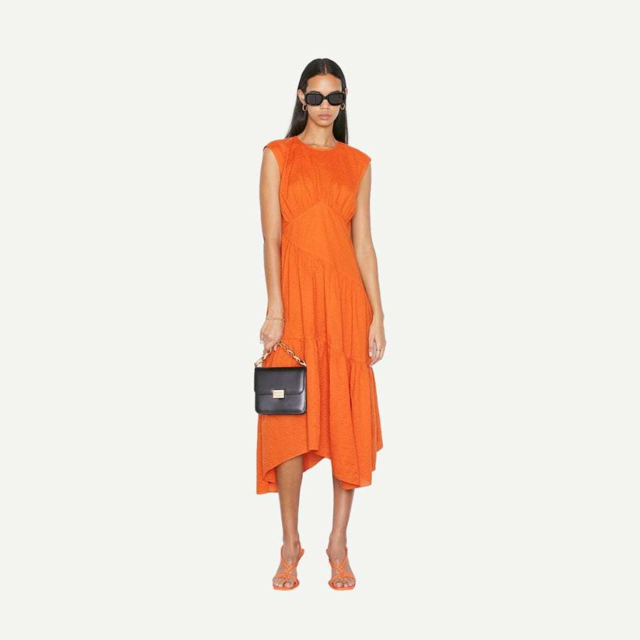 Womens * | Frame Denim Gathered Seam Dress Orange Crush Womens