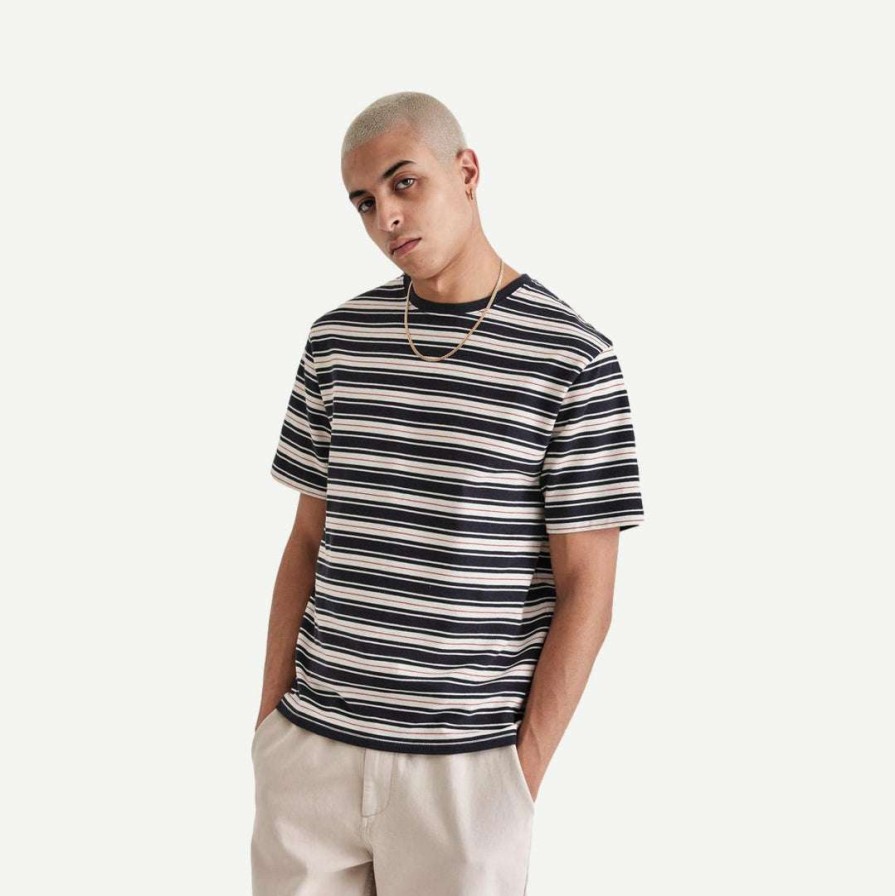 Tees * | Wax London Dean Tee Trail Stripe Navy