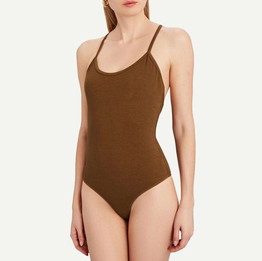 Tee & Tanks * | Agolde Dhalia Scoop Bodysuit In Caramel Womens