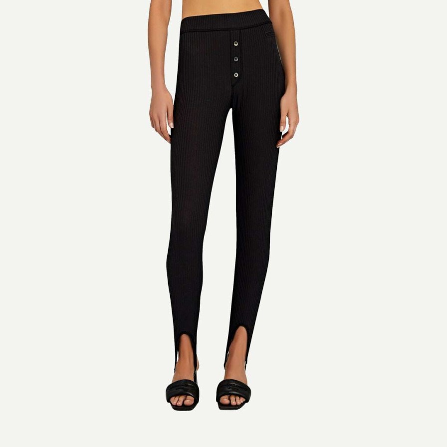 Womens * | Ganni Stirrup Ribbed Legging Black Womens