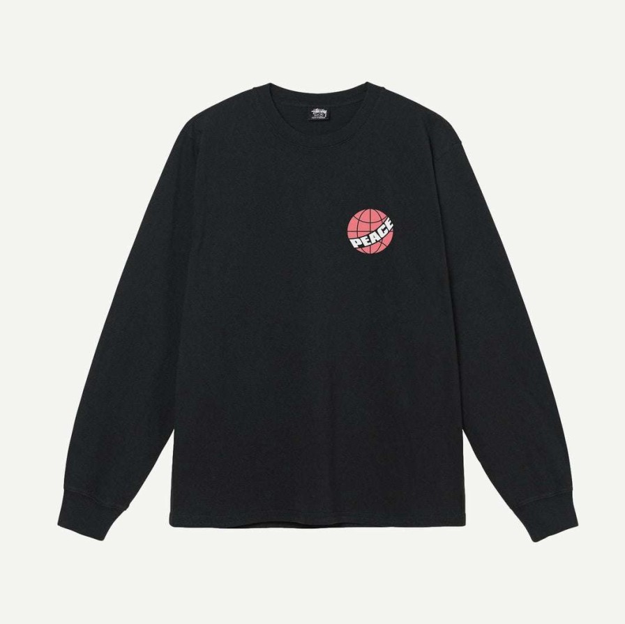 Tees * | Stussy Global Peace Pigment Dyed Ls Tee Black Mens