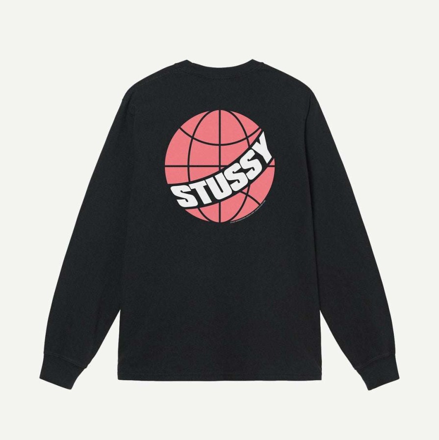 Tees * | Stussy Global Peace Pigment Dyed Ls Tee Black Mens