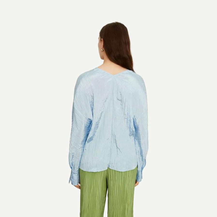 Womens * | Vince Long Sleeve Double V-Neck Blouse Cerulean