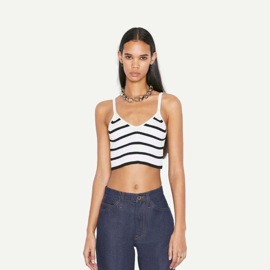 Tee & Tanks * | Frame Denim Rib Bralette In Off White Multi Womens