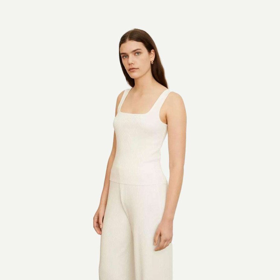 Tee & Tanks * | Vince Ribbed Square Neck Camisole Off White