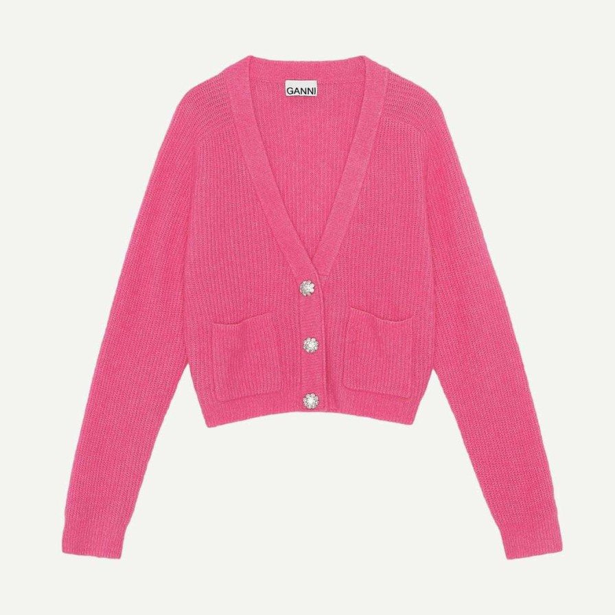 Womens * | Ganni Relax Wool Cardigan Shocking Pink Womens