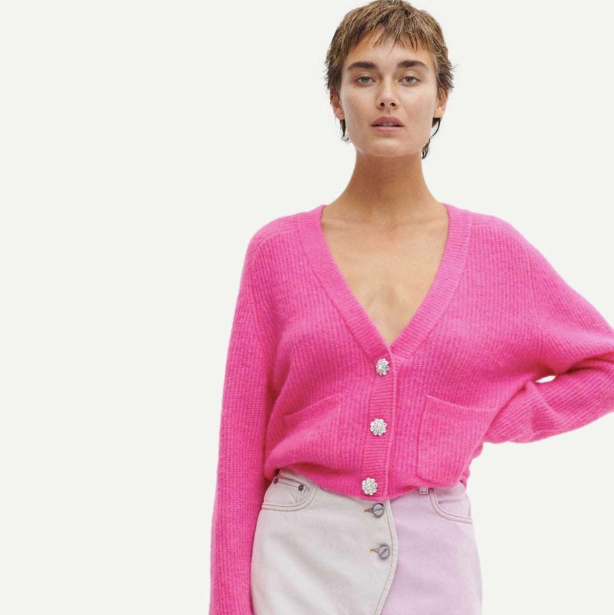 Womens * | Ganni Relax Wool Cardigan Shocking Pink Womens