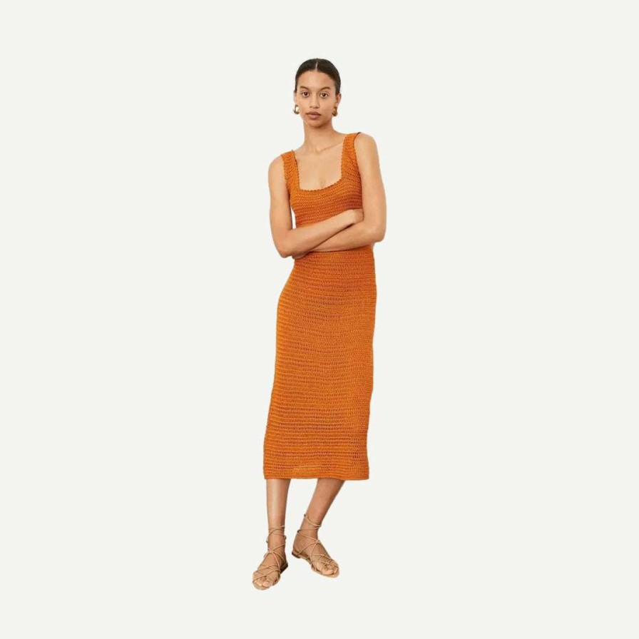 Womens * | Vince Crochet Knit Midi Skirt Burnt Orange Womens