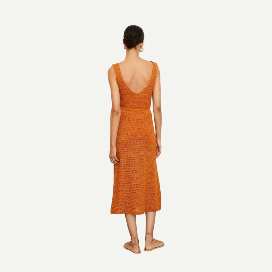 Womens * | Vince Crochet Knit Midi Skirt Burnt Orange Womens