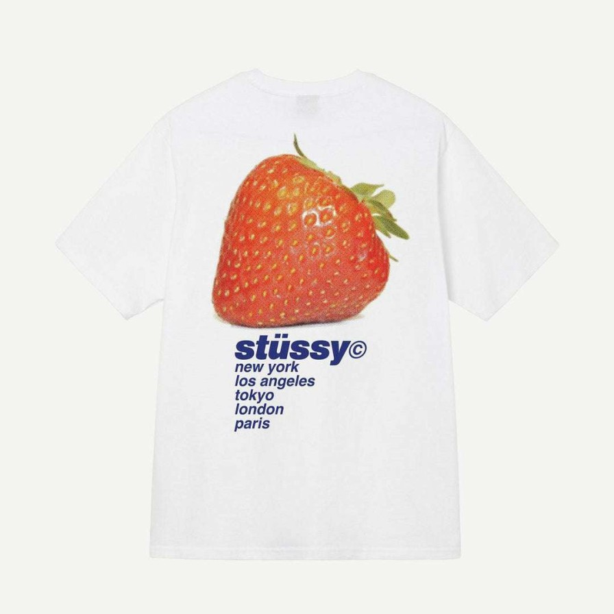 Tees * | Stussy Mens Strawberry Tee White