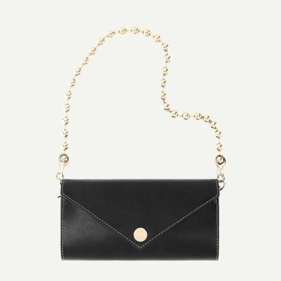 Womens * | Ganni Envelope Wallet And Chain Black