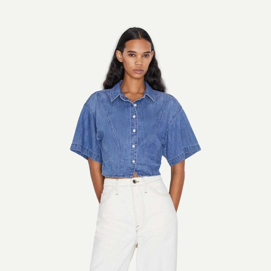 Womens * | Frame Denim Womens Seam Detail Shirt In Shoreline Wash