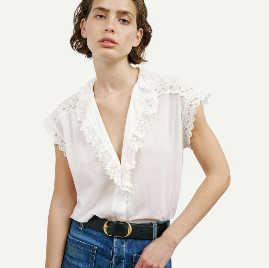 Womens * | Nili Lotan Leanne Lace Shirt