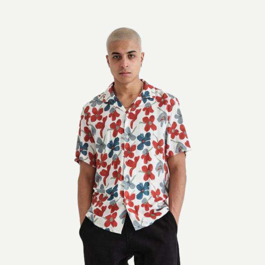 Mens * | Wax London Didcot Shirt Bright Floral Red/Blue Mens