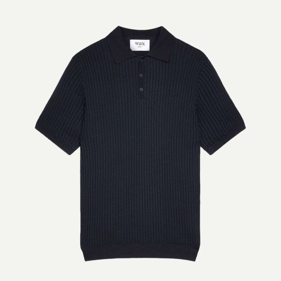 Mens * | Wax London Naples Polo Stretch Stripe Cotton Midnight Mens