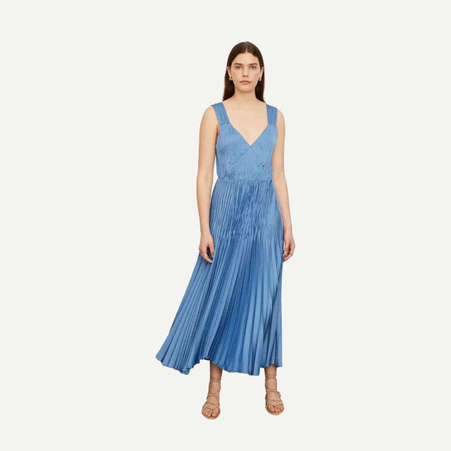 Womens * | Vince Womens V-Neck Pleated Slip Dress Hydrangea