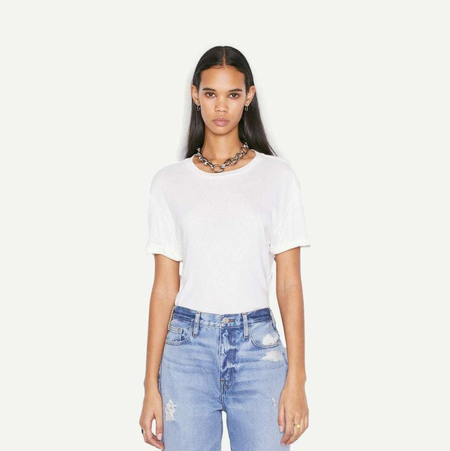 Tee & Tanks * | Frame Denim Rolled Sleeve Tee Vintage Blanc Womens