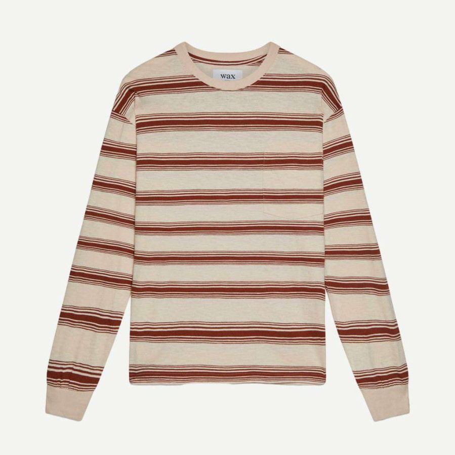 Tees * | Wax London Hayden Ls Tee Slub Stripe Pink/Rust