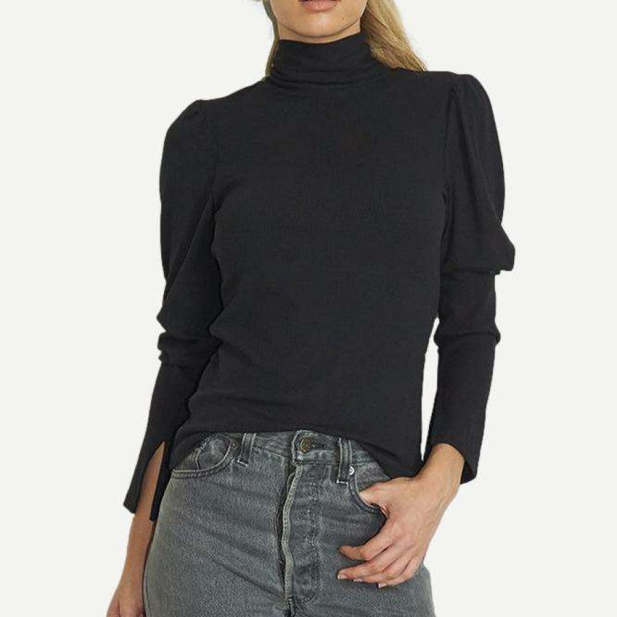 Tee & Tanks * | Lna Mazzy Rib Long Sleeve Top Black Womens