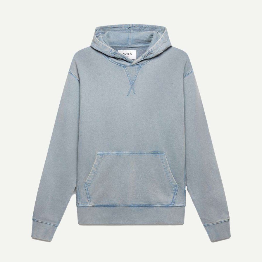 Mens * | Wax London Buxton Hoodie Heavy Organic Cotton Light Blue Mens