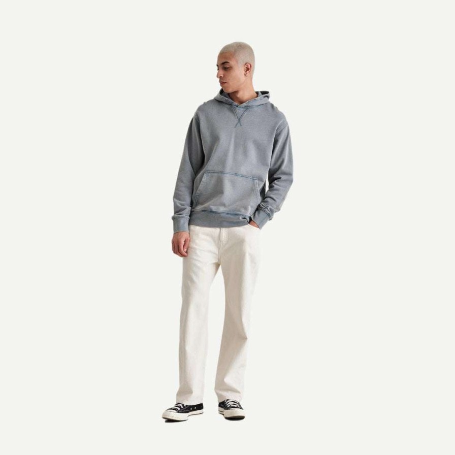 Mens * | Wax London Buxton Hoodie Heavy Organic Cotton Light Blue Mens