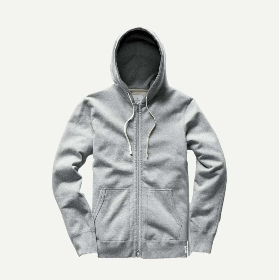 Mens * | Reigning Champ Knit Mid Weight Terry Full Zip Hoodie In Heather Grey Mens