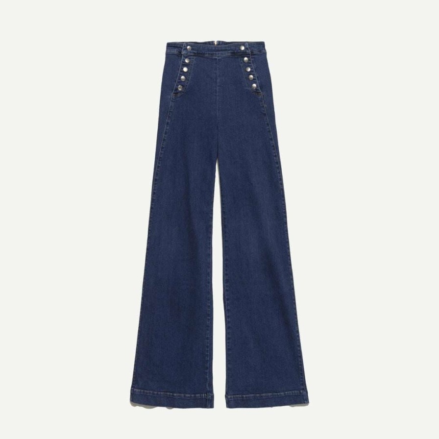 Womens * | Frame Denim Womens Sailor Snap Wide Leg In Classic Blue