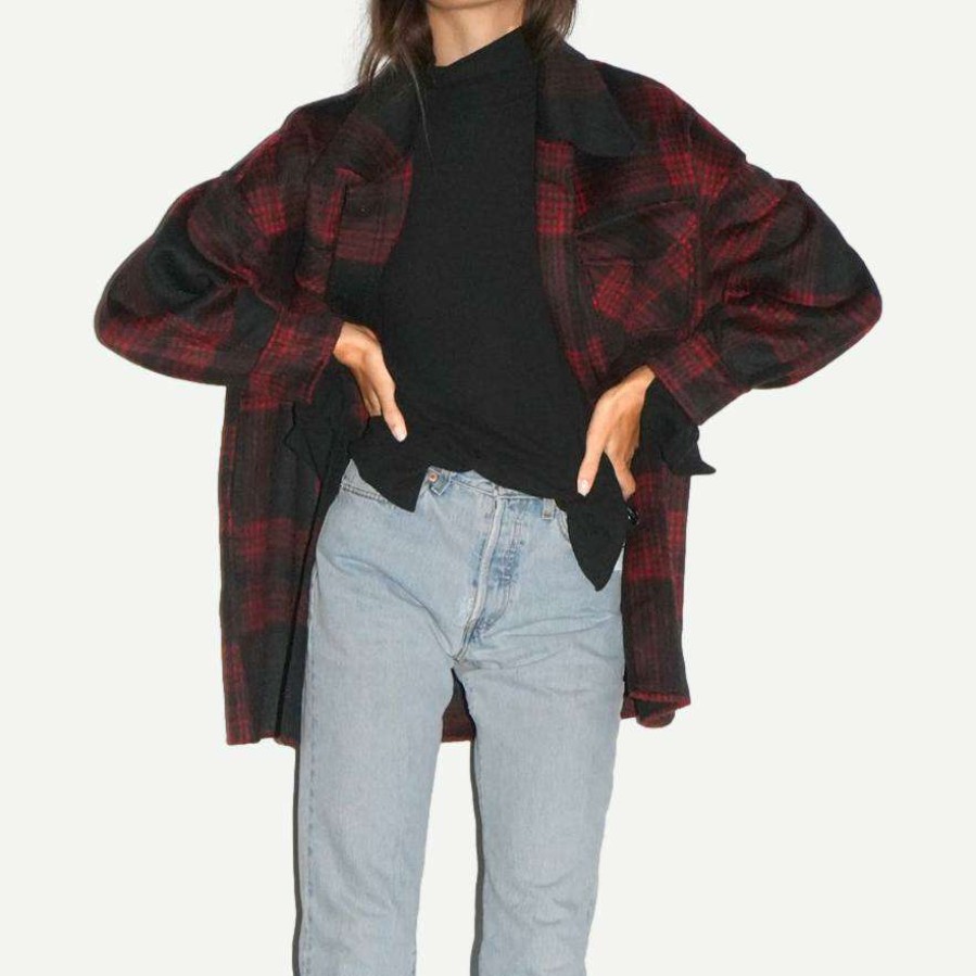 Womens * | Lna Oversized Plaid Jacket Black Red Womens