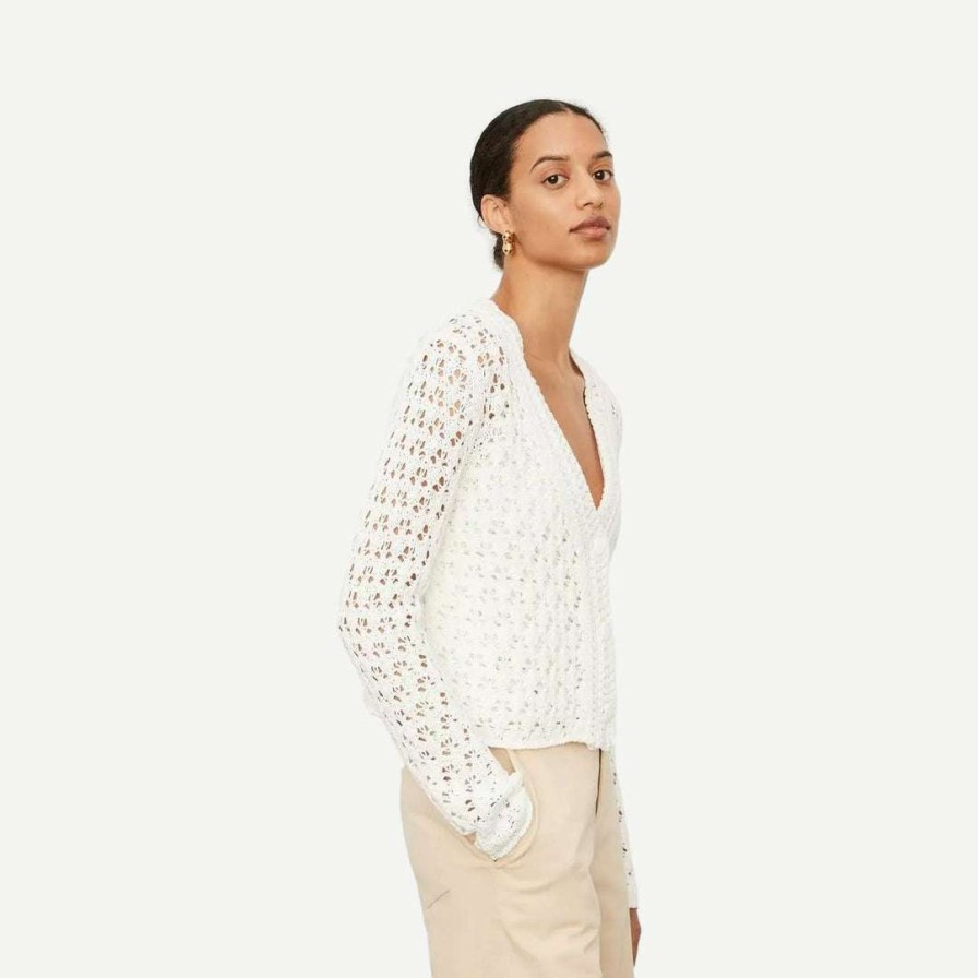 Mens * | Vince Crochet Cardigan Sweater Optic White Sweaters & Sweatshirts