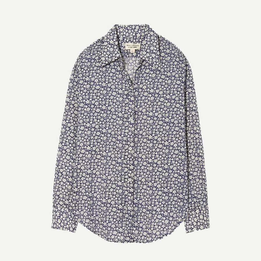 Womens * | Nili Lotan Kate Shirt Blue/White Floral