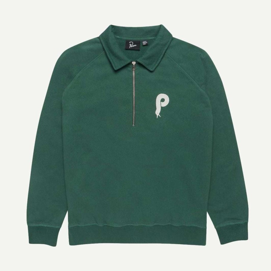 Mens * | By Parra Mens Birdface Font P Half Zip Polo Sweatshirt Green