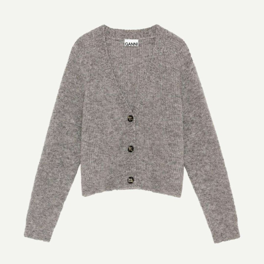 Womens * | Ganni Soft Wool Knit Cardigan In Paloma Melange