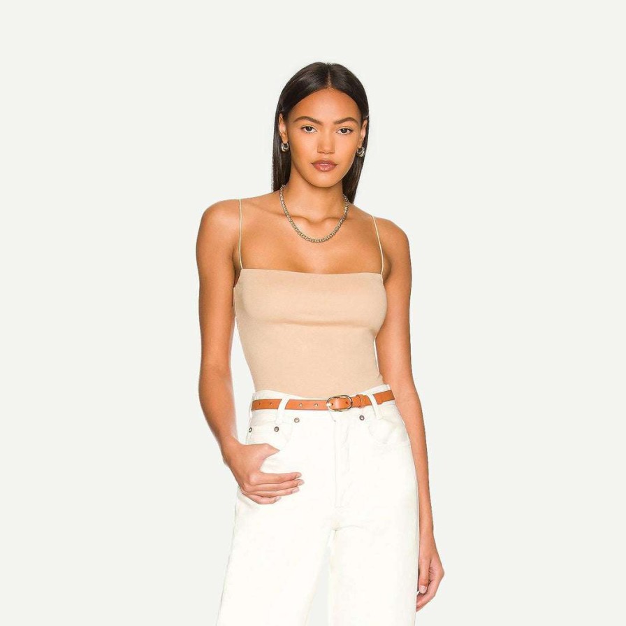 Tee & Tanks * | Enza Costa Supima Cotton Essential Strappy Tank Oat Milk Womens