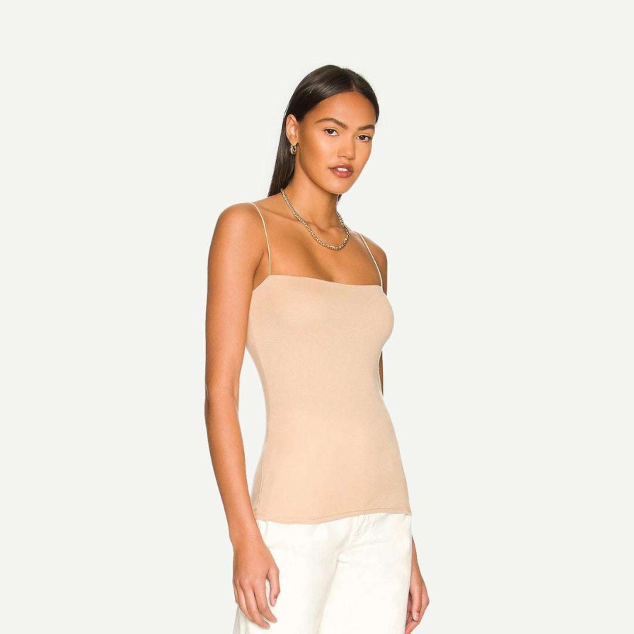 Tee & Tanks * | Enza Costa Supima Cotton Essential Strappy Tank Oat Milk Womens