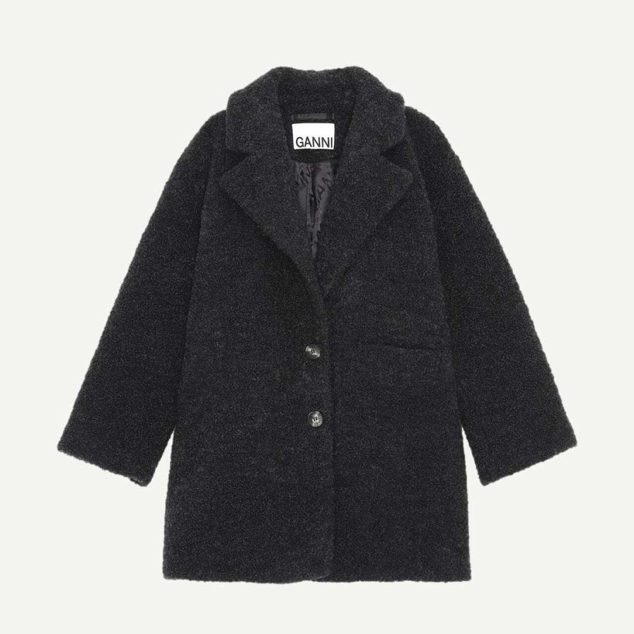 Womens * | Ganni Boucle Wool Oversized Jacket In Phantom Womens