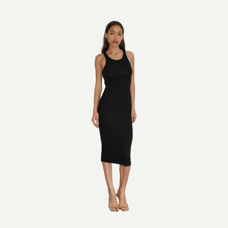 Womens * | Lna Rilynn Rib Racer Dress Black