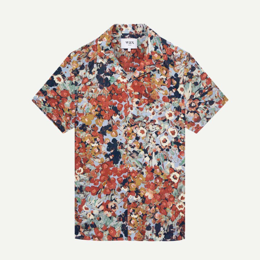 Mens * | Wax London Mens Didcot Shirt Monet Print Skyblue/Rust