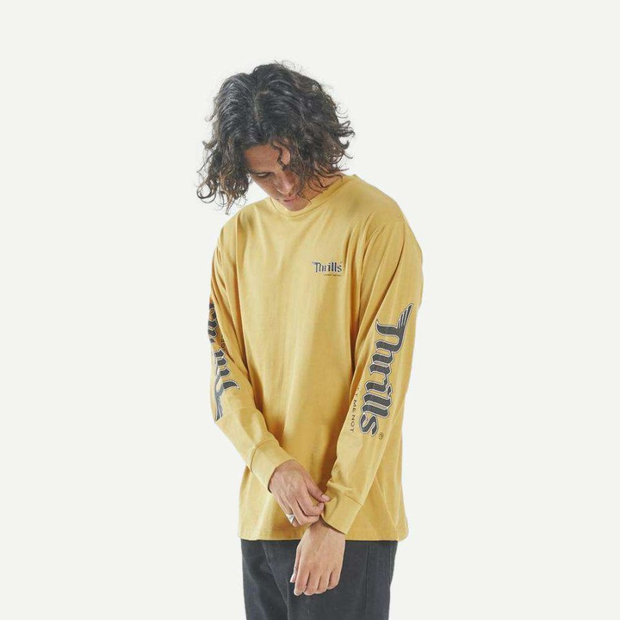 Tees * | Thrills Mens Forget Me Not Merch Fit Long Sleeve Tee Mineral Yellow