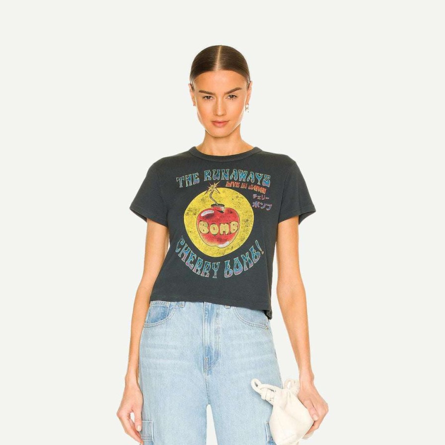 Tee & Tanks * | Daydreamer Womens Joan Jett Cherry Bomb Shrunken Tee