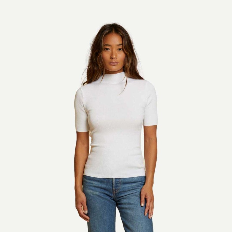 Tee & Tanks * | Nation Ltd Cameron Roll Neck Tee- White Womens